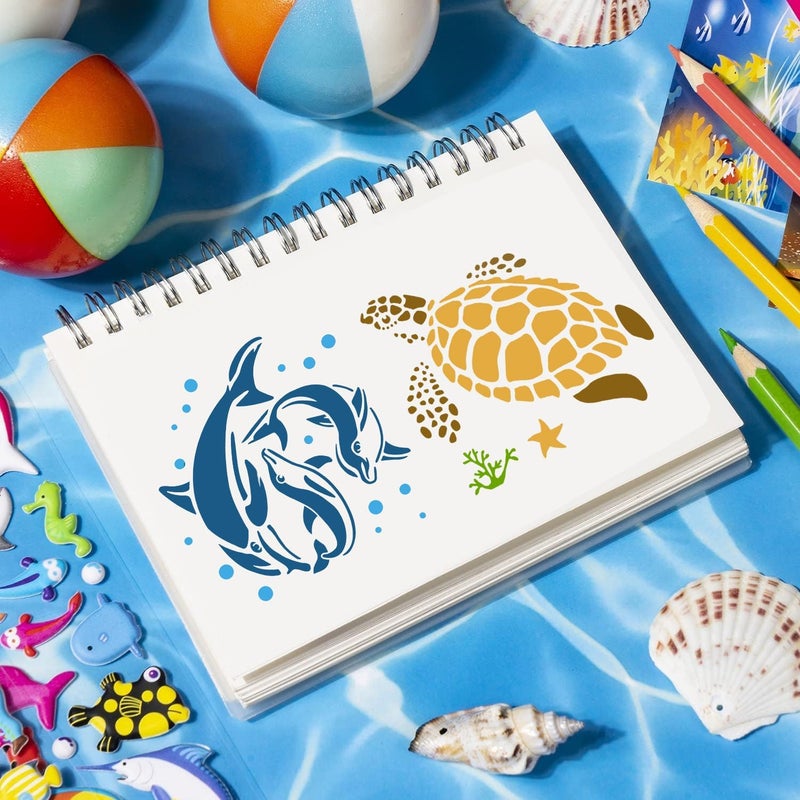 Resflyar 25 PCS Sea Ocean Creatures Stencils Ocean Templates for Painting Sea Animal DIY Pattern Templates Mermaid Stencils for Wall Floor Wood Scrapbooking Drawing Tracing Crafts Projects 5.9 x 5.9 Inch - Image 3